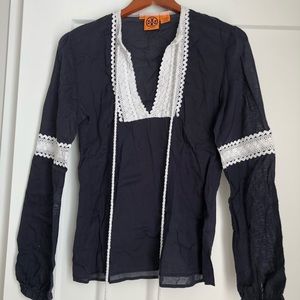 Tory Burch Navy and white blouse. Size 8